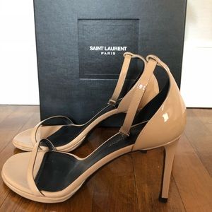 SAINT LAURENT SHINY LEATHER NUDE HEELS